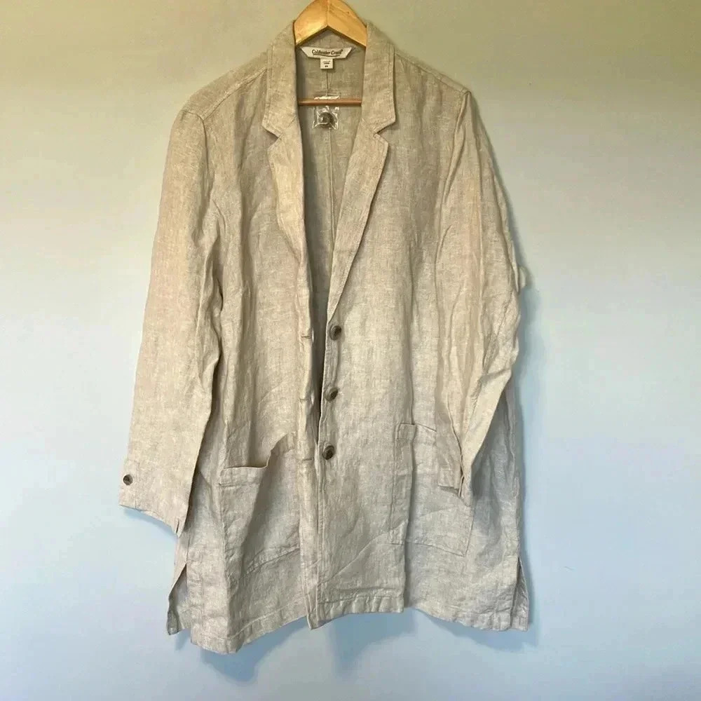 NWT Coldwater Creek 100% linen  beige tan jacket